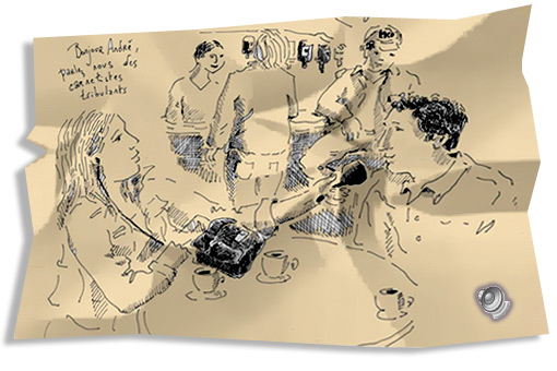 Café des ondes - dessin de France Dumas Café des Ondes